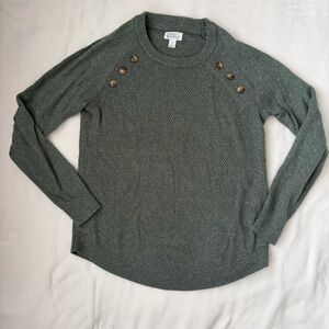 Market & Spruce Olive Green Button-Shoulder Knit Pullover